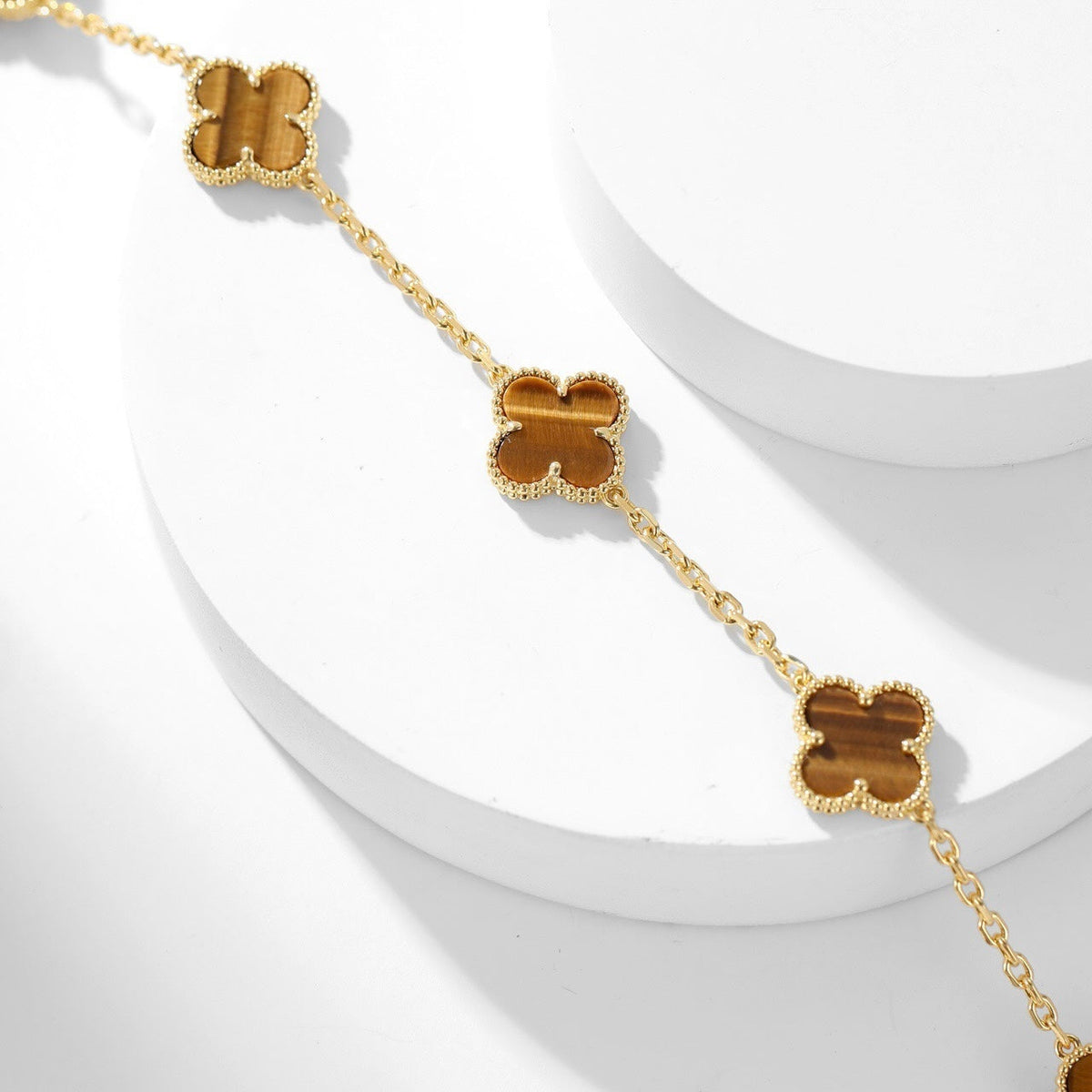 [Plus&Max]CLOVER 10 MOTIFS TIGER EYE NECKLACE