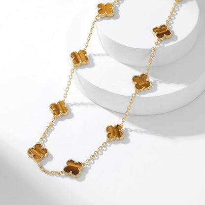 [Plus&Max]CLOVER 10 MOTIFS TIGER EYE NECKLACE