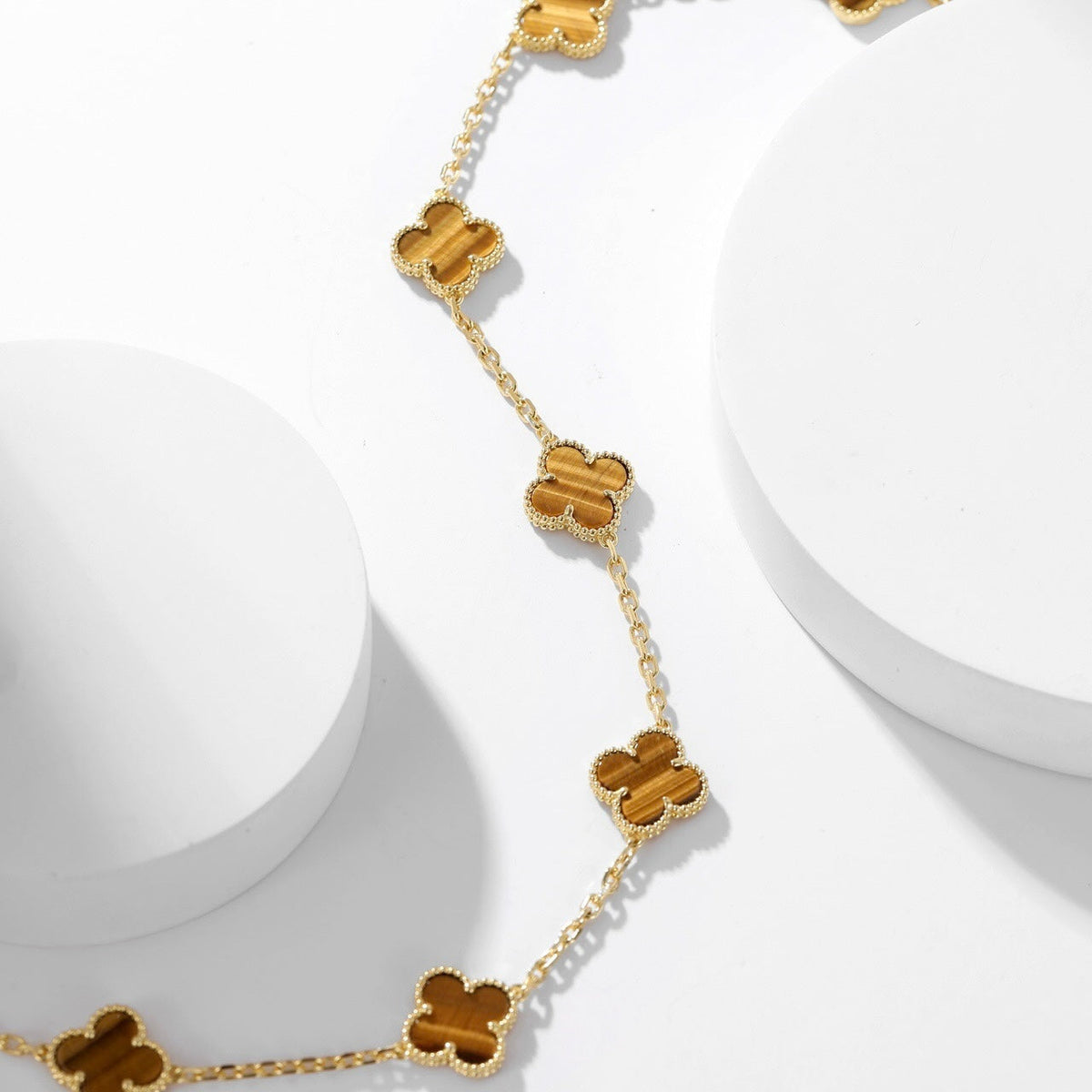 [Plus&Max]CLOVER 10 MOTIFS TIGER EYE NECKLACE