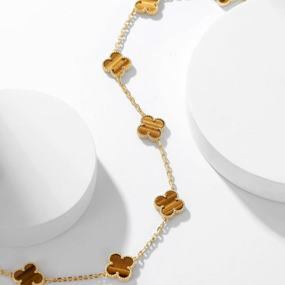 [Plus&Max]CLOVER 10 MOTIFS TIGER EYE NECKLACE