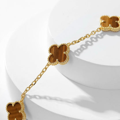 [Plus&Max]CLOVER 10 MOTIFS TIGER EYE NECKLACE