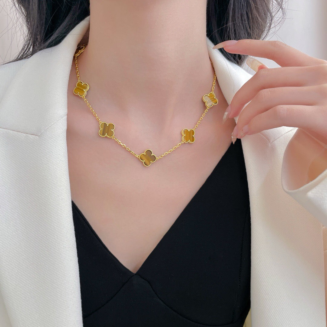 [Plus&Max]CLOVER 10 MOTIFS TIGER EYE NECKLACE