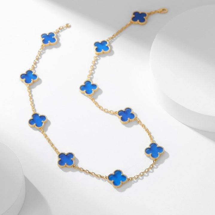 [Plus&Max]CLOVER 10 MOTIFS BLUE AGATE NECKLACE