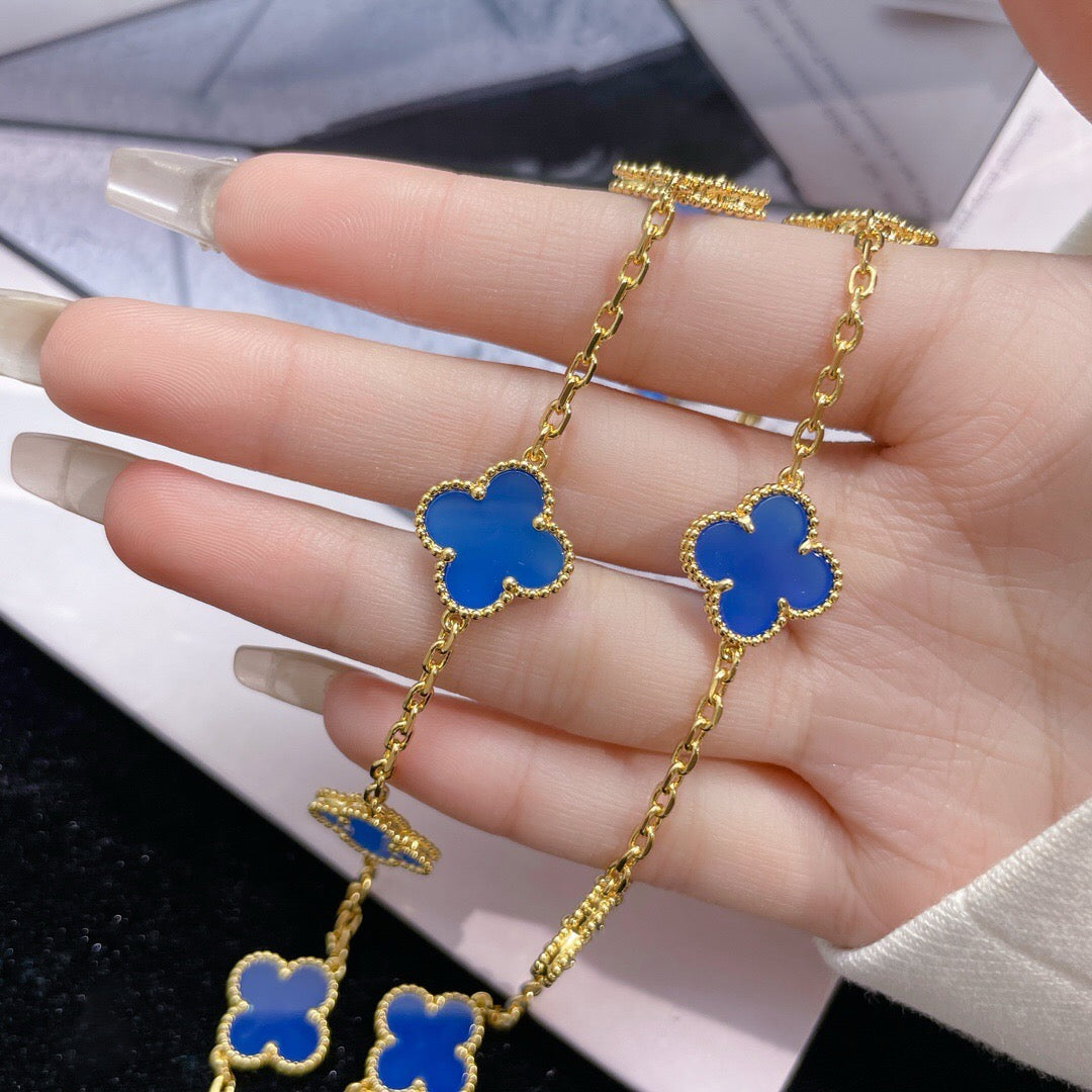 [Plus&Max]CLOVER 10 MOTIFS BLUE AGATE NECKLACE