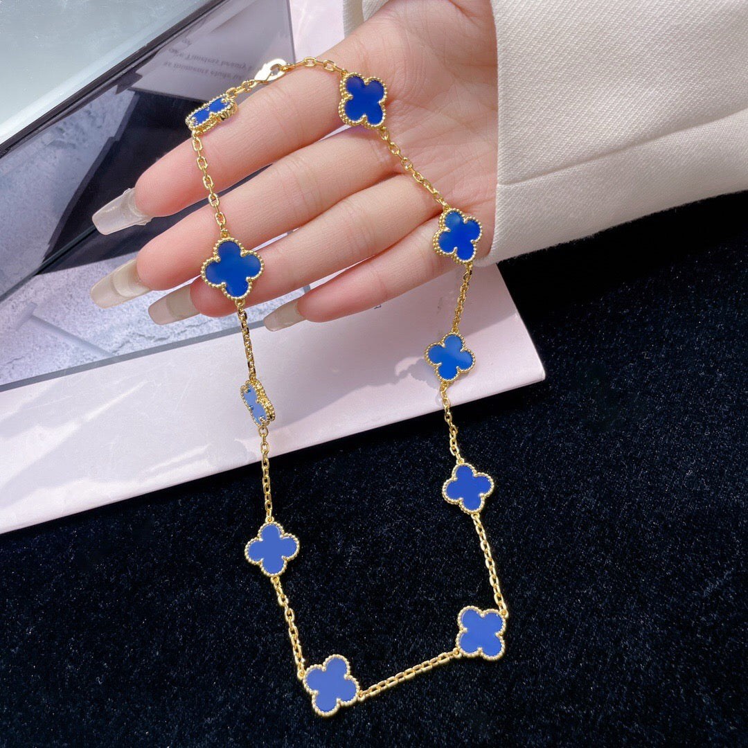 [Plus&Max]CLOVER 10 MOTIFS BLUE AGATE NECKLACE
