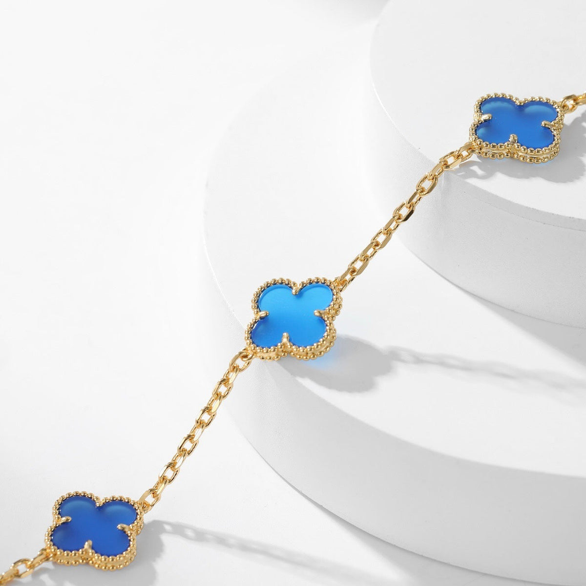 [Plus&Max]CLOVER 10 MOTIFS BLUE AGATE NECKLACE