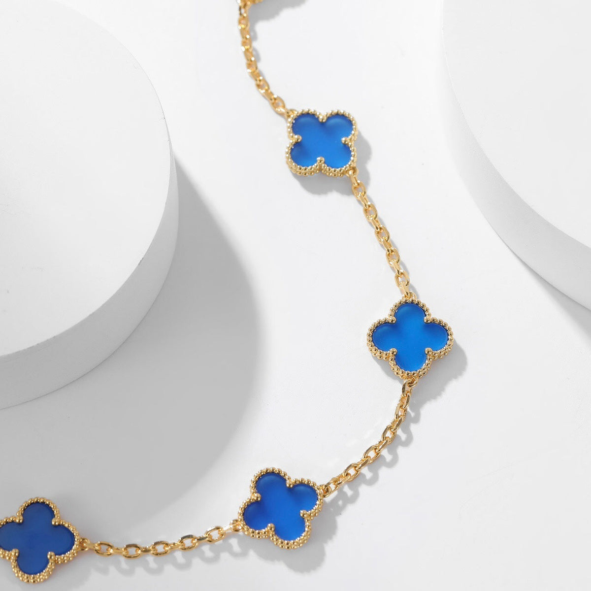[Plus&Max]CLOVER 10 MOTIFS BLUE AGATE NECKLACE