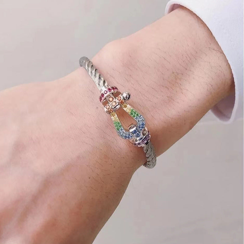 [Plus&Max]FORC LARGE HORSESHOE  COLORED DIAMOND BRACELET SILVER