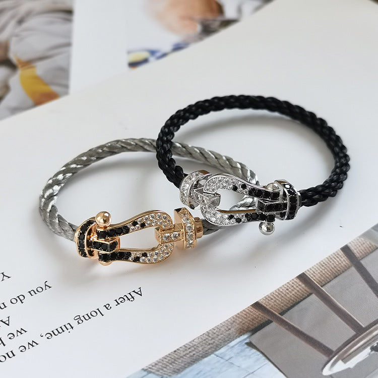 [Plus&Max]FORCE LARGE HORSESHOE BLACK WHITE DIAMOND BRACELET ROSE GOLD