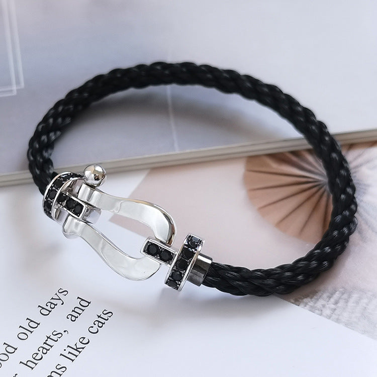 [Plus&Max]FORCE LARGE HORSESHOE BLACK DIAMOND BRACELET SILVER