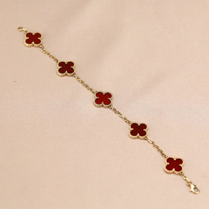 [Plus&Max]LUCKY CLOVER 5-MOTIF BRACELET - RED CARNELIAN COLLECTION