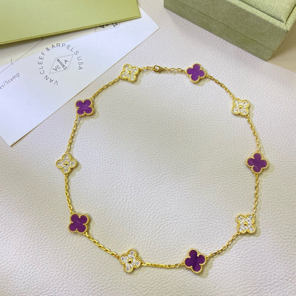 [Plus&Max]CLOVER 10 MOTIFS  PURPLE VIOLET DIAMOND NECKLACE