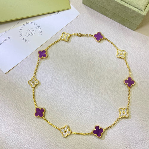[Plus&Max]CLOVER 10 MOTIFS  PURPLE VIOLET DIAMOND NECKLACE