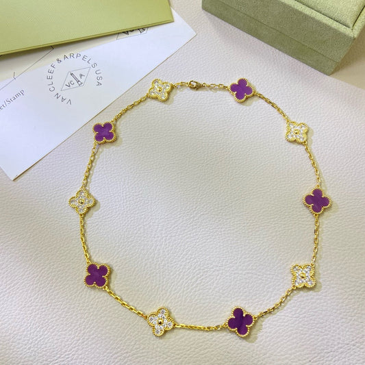 [Plus&Max]CLOVER 10 MOTIFS  PURPLE VIOLET DIAMOND NECKLACE