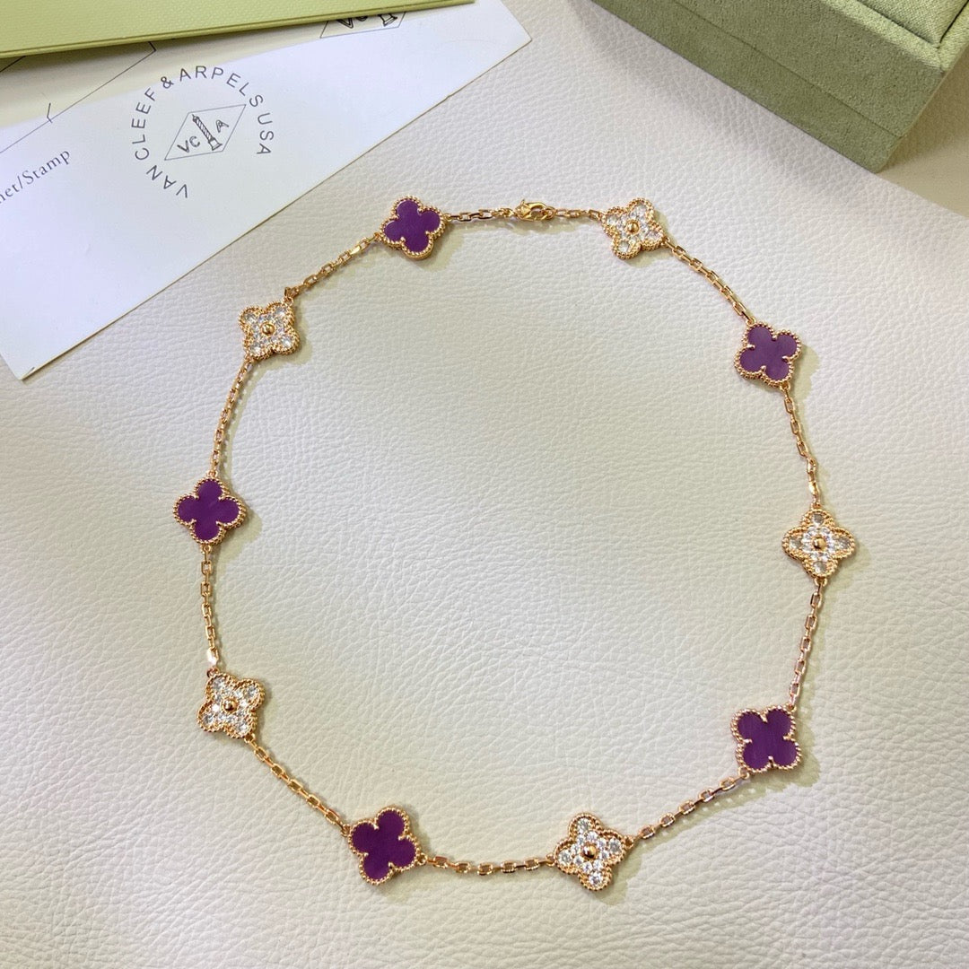 [Plus&Max]CLOVER 10 MOTIFS  PURPLE VIOLET DIAMOND NECKLACE
