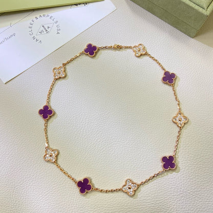 [Plus&Max]CLOVER 10 MOTIFS  PURPLE VIOLET DIAMOND NECKLACE