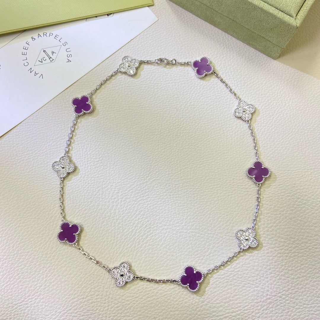 [Plus&Max]CLOVER 10 MOTIFS  PURPLE VIOLET DIAMOND NECKLACE
