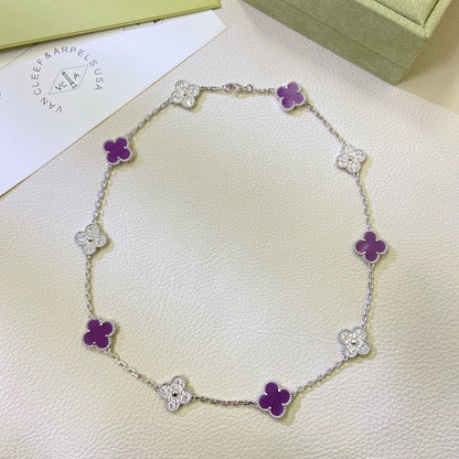 [Plus&Max]CLOVER 10 MOTIFS  PURPLE VIOLET DIAMOND NECKLACE