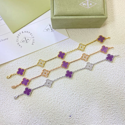 [Plus&Max]CLOVER  5 MOTIFS  PURPLE VIOLET DIAMOND BRACELET