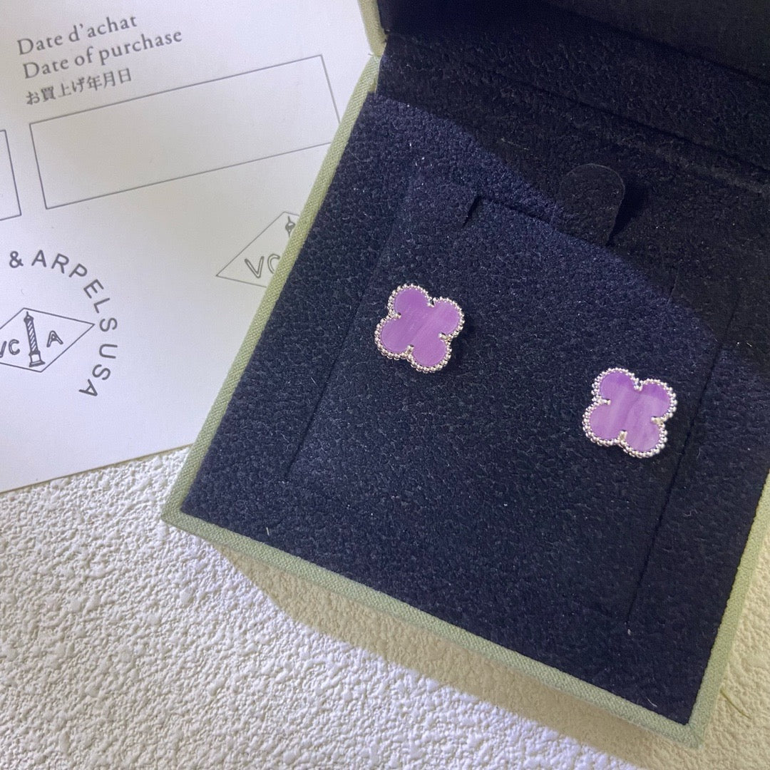 [Plus&Max]CLOVER MINI 9.5MM  PURPLE VIOLET EARRINGS
