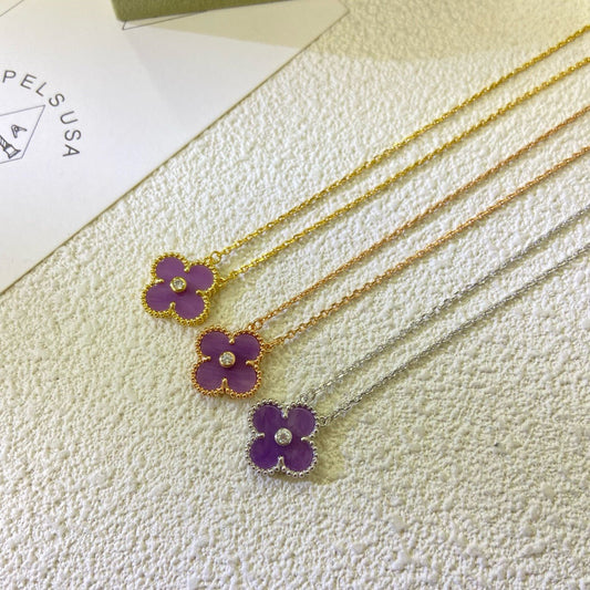 [Plus&Max]CLOVER 15MM DIAMOND  PURPLE VIOLET NECKLACE