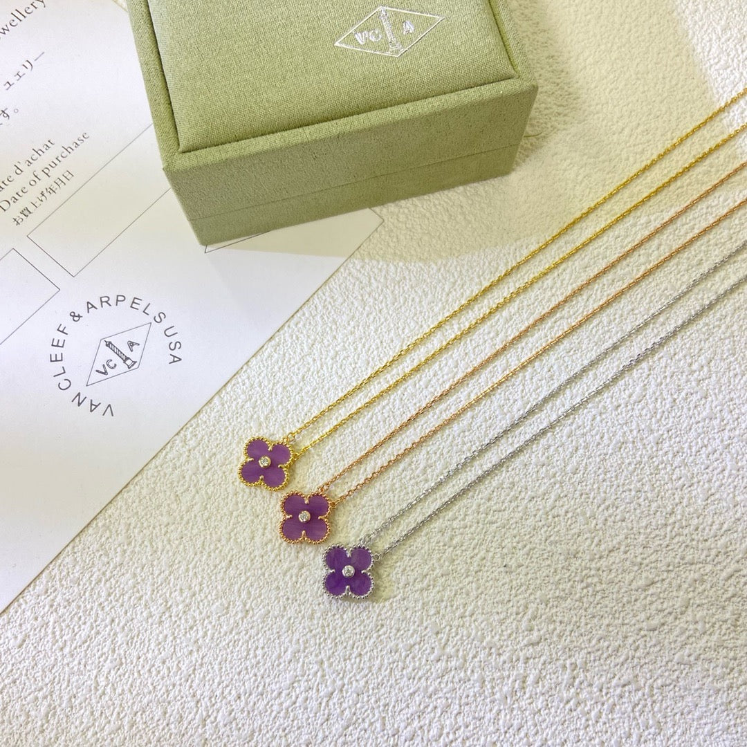 [Plus&Max]CLOVER 15MM DIAMOND  PURPLE VIOLET NECKLACE