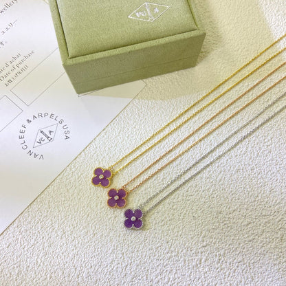 [Plus&Max]CLOVER 15MM DIAMOND  PURPLE VIOLET NECKLACE