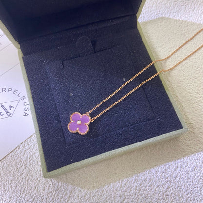 [Plus&Max]CLOVER 15MM DIAMOND  PURPLE VIOLET NECKLACE