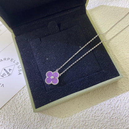 [Plus&Max]CLOVER 15MM DIAMOND  PURPLE VIOLET NECKLACE