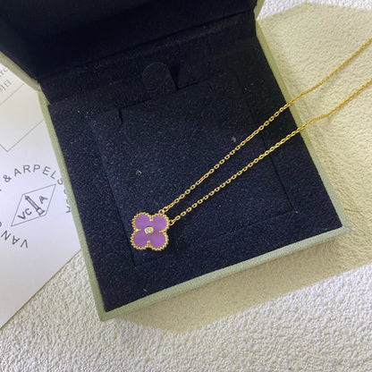 [Plus&Max]CLOVER 15MM DIAMOND  PURPLE VIOLET NECKLACE