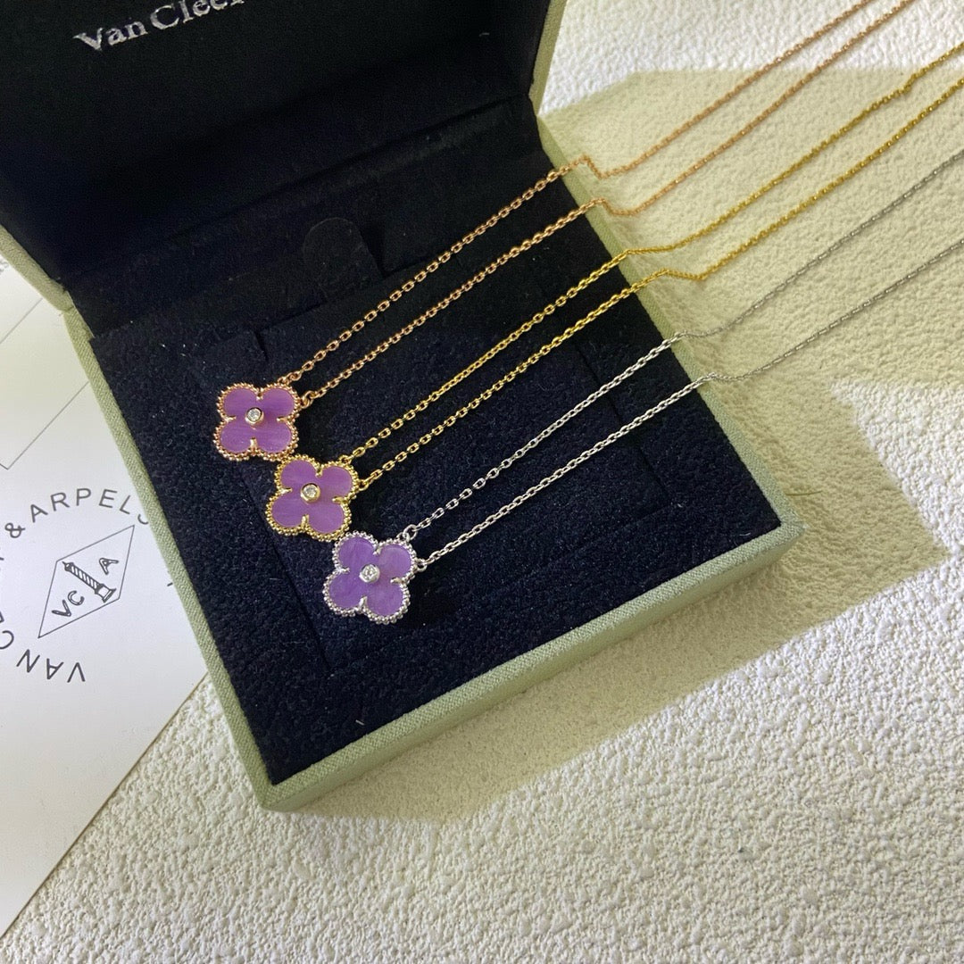 [Plus&Max]CLOVER 15MM DIAMOND  PURPLE VIOLET NECKLACE