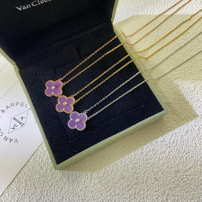 [Plus&Max]CLOVER 15MM DIAMOND  PURPLE VIOLET NECKLACE
