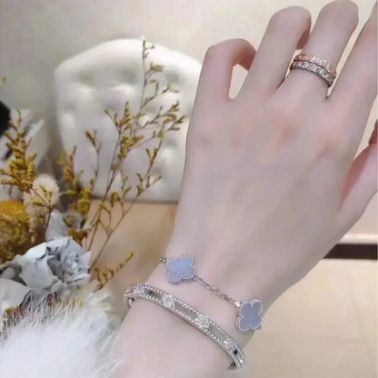 [Plus&Max]LUCKY CLOVER 5-MOTIF BRACELET - PURPLE CHALCEDONY COLLECTION