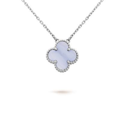 [Plus&Max]CLOVER 15MM BLUE CHALCEDONY NECKLACE SILVER