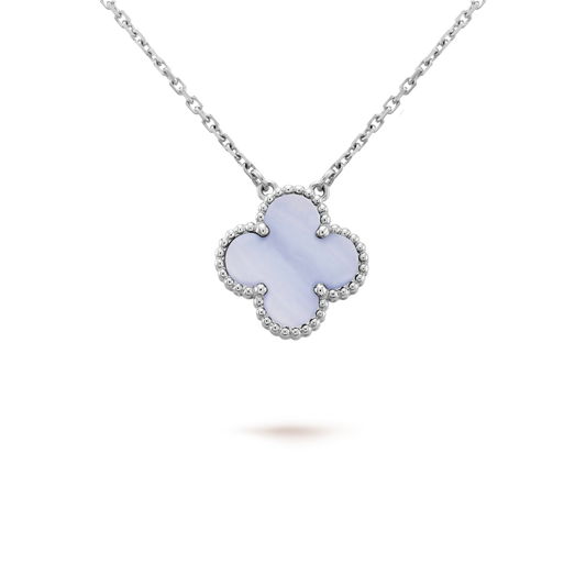 [Plus&Max]CLOVER 15MM BLUE CHALCEDONY NECKLACE SILVER