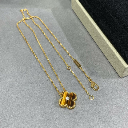 [Plus&Max]CLOVER 15MM DIAMOND AND YELLOW TIGER'S EYE AGATE necklace