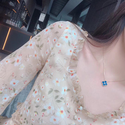[Plus&Max]CLOVER 15MM DIAMOND AND BLUE AGATE NECKLACE