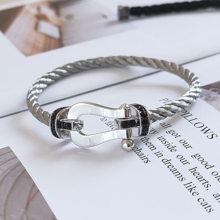 [Plus&Max]FORCE LARGE HORSESHOE BLACK DIAMOND BRACELET SILVER