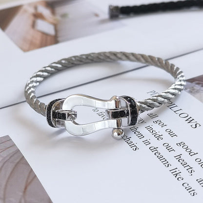 [Plus&Max]FORCE LARGE HORSESHOE BLACK DIAMOND BRACELET SILVER