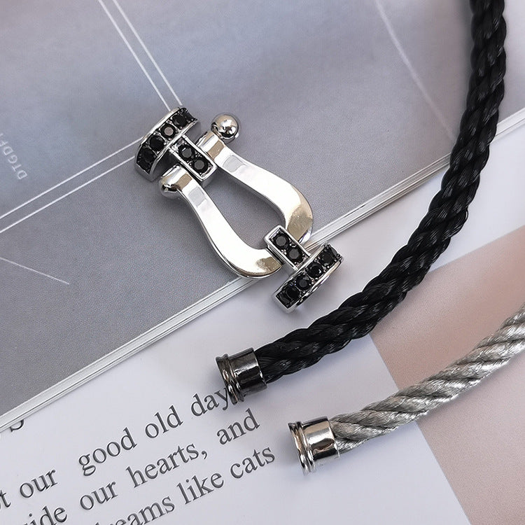 [Plus&Max]FORCE LARGE HORSESHOE BLACK DIAMOND BRACELET SILVER