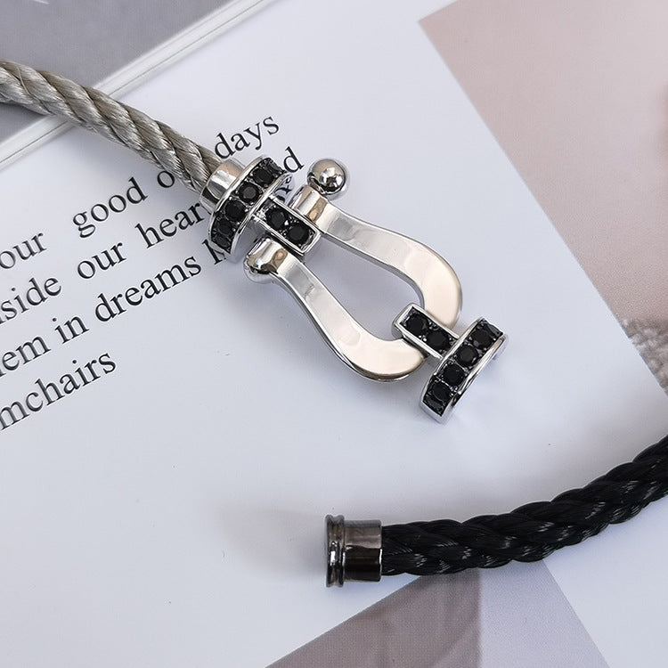 [Plus&Max]FORCE LARGE HORSESHOE BLACK DIAMOND BRACELET SILVER