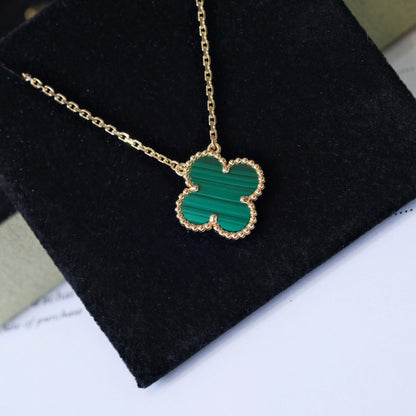 [Plus&Max]CLOVER 15MM MALACHITE SINGLE FLOWER  NECKLACE