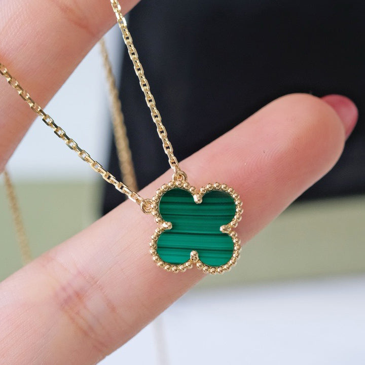 [Plus&Max]CLOVER 15MM MALACHITE SINGLE FLOWER  NECKLACE