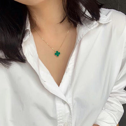 [Plus&Max]CLOVER 15MM MALACHITE SINGLE FLOWER  NECKLACE