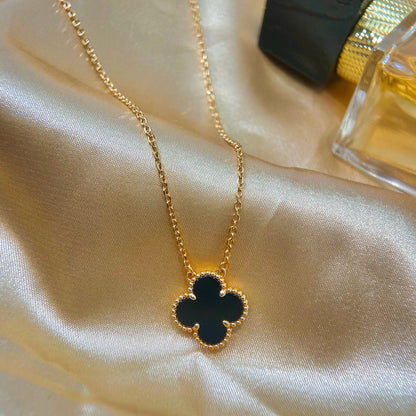 [Plus&Max]CLOVER 15MM BLACK ONYX SINGLE FLOWER NECKLACE