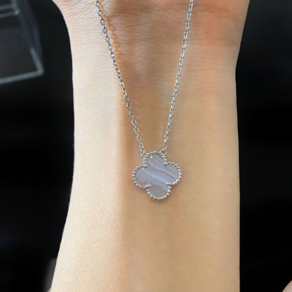 [Plus&Max]CLOVER 15MM BLUE CHALCEDONY NECKLACE SILVER