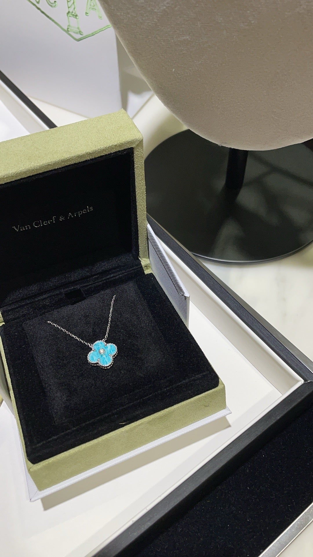 [Plus&Max]CLOVER 15MM DIAMOND SVRES PORCELAIN  NECKLACE SILVER