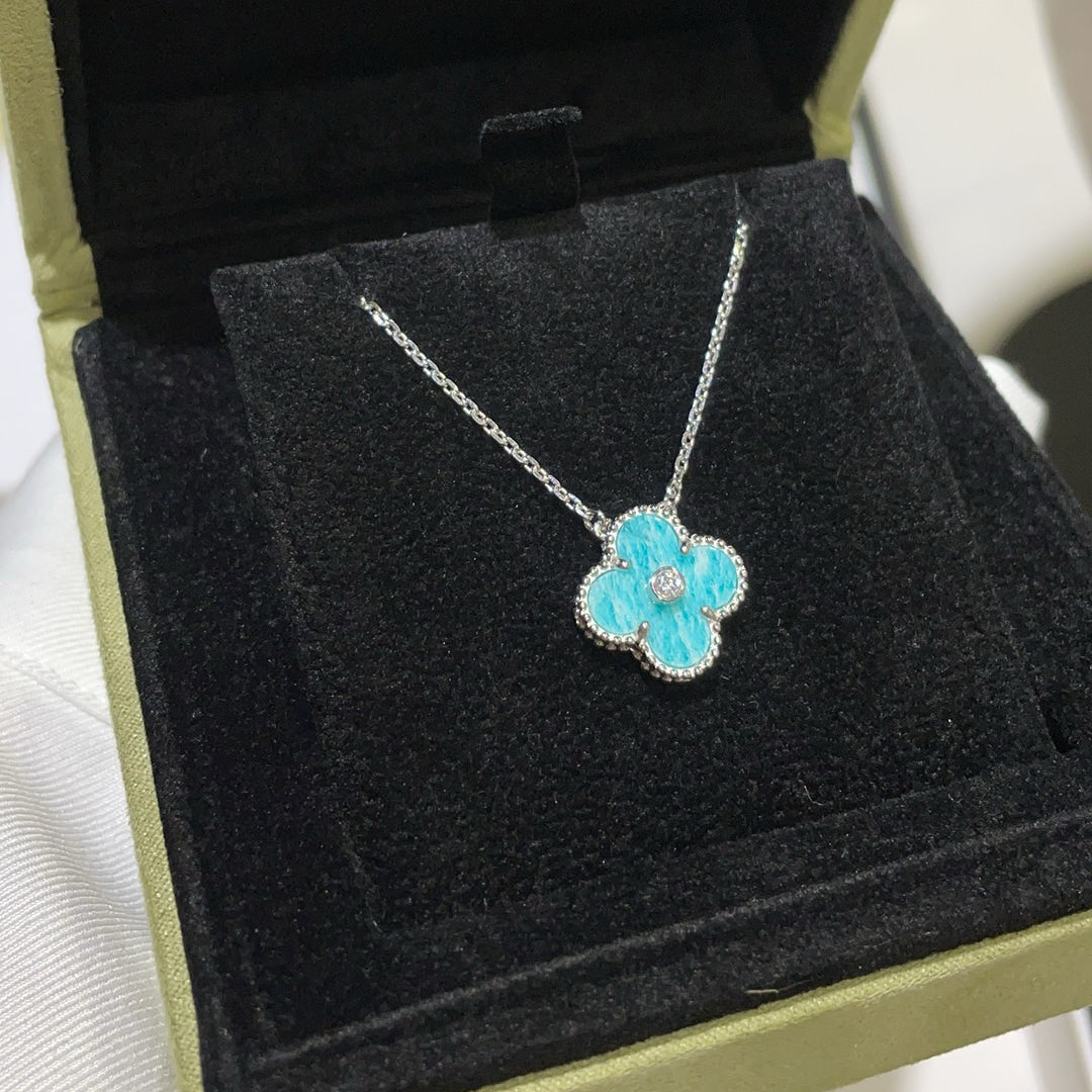 [Plus&Max]CLOVER 15MM DIAMOND SVRES PORCELAIN  NECKLACE SILVER
