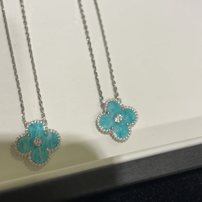 [Plus&Max]CLOVER 15MM DIAMOND SVRES PORCELAIN  NECKLACE SILVER