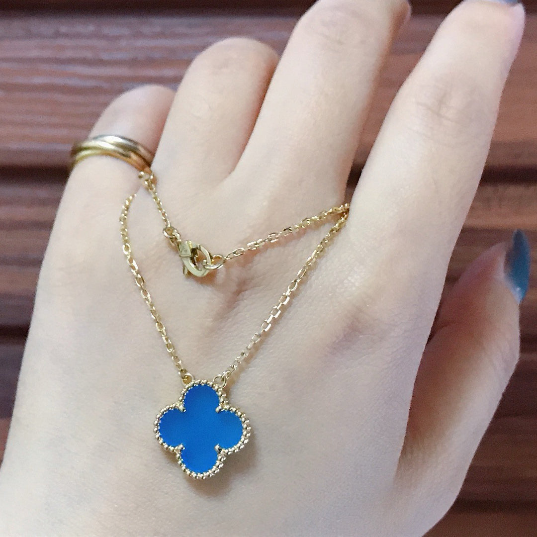 [Plus&Max]CLOVER 15MM BLUE AGATE NECKLACE